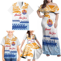 Personalised Hawaiki Nui Va'a French Polynesian Pattern Family Matching Off Shoulder Maxi Dress and Hawaiian Shirt White Color LT03 - Polynesian Pride