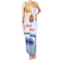 Personalised Hawaiki Nui Va'a French Polynesian Pattern Family Matching Tank Maxi Dress and Hawaiian Shirt White Color LT03 Mom's Dress White - Polynesian Pride