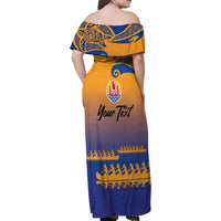 Personalised Hawaiki Nui Va'a French Polynesian Pattern Family Matching Off Shoulder Maxi Dress and Hawaiian Shirt Sunset Color LT03 - Polynesian Pride