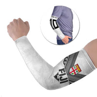Custom Rugby Fiji Arm Sleeves Fijian Masi Tribal Sporty Style White Color LT03 Set of 2 White - Polynesian Pride