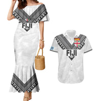 Custom Rugby Fiji Couples Matching Mermaid Dress and Hawaiian Shirt Fijian Masi Tribal Sporty Style White Color LT03 White - Polynesian Pride