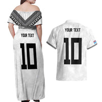 Custom Rugby Fiji Couples Matching Off Shoulder Maxi Dress and Hawaiian Shirt Fijian Masi Tribal Sporty Style White Color LT03 - Polynesian Pride