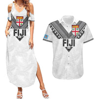 Custom Rugby Fiji Couples Matching Summer Maxi Dress and Hawaiian Shirt Fijian Masi Tribal Sporty Style White Color LT03 White - Polynesian Pride