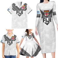Custom Rugby Fiji Family Matching Long Sleeve Bodycon Dress and Hawaiian Shirt Fijian Masi Tribal Sporty Style White Color LT03 - Polynesian Pride