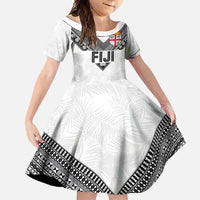 Custom Rugby Fiji Family Matching Off Shoulder Maxi Dress and Hawaiian Shirt Fijian Masi Tribal Sporty Style White Color LT03 Daughter's Dress White - Polynesian Pride