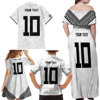 Custom Rugby Fiji Family Matching Off Shoulder Maxi Dress and Hawaiian Shirt Fijian Masi Tribal Sporty Style White Color LT03 - Polynesian Pride