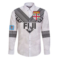 Custom Rugby Fiji Family Matching Off Shoulder Maxi Dress and Hawaiian Shirt Fijian Masi Tribal Sporty Style White Color LT03 Dad's Shirt - Long Sleeve White - Polynesian Pride