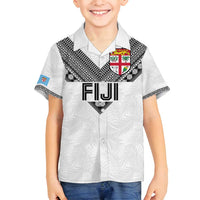 Custom Rugby Fiji Family Matching Puletasi and Hawaiian Shirt Fijian Masi Tribal Sporty Style White Color - Polynesian Pride
