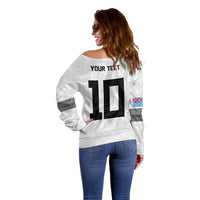 Custom Rugby Fiji Off Shoulder Sweater Fijian Masi Tribal Sporty Style White Color LT03 - Polynesian Pride