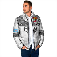 Custom Rugby Fiji Padded Jacket Fijian Masi Tribal Sporty Style White Color LT03 - Polynesian Pride