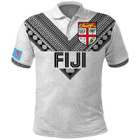 Custom Rugby Fiji Polo Shirt Fijian Masi Tribal Sporty Style White Color LT03 White - Polynesian Pride