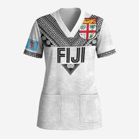 Custom Rugby Fiji Scrub Top Fijian Masi Tribal Sporty Style White Color LT03 Adult White - Polynesian Pride