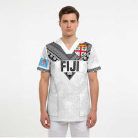 Custom Rugby Fiji Scrub Top Fijian Masi Tribal Sporty Style White Color LT03 - Polynesian Pride