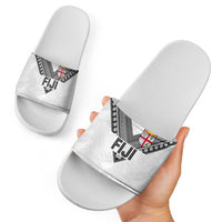 Rugby Fiji Slide Sandals Fijian Masi Tribal Sporty Style White Color LT03 - Polynesian Pride