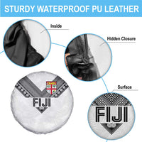 Rugby Fiji Spare Tire Cover Fijian Masi Tribal Sporty Style White Color LT03 - Polynesian Pride