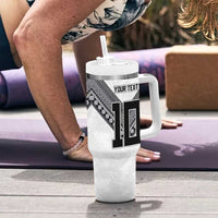 Custom Rugby Fiji Tumbler With Handle Fijian Masi Tribal Sporty Style White Color LT03 - Polynesian Pride