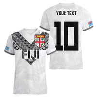 Custom Rugby Fiji Women V-Neck T-Shirt Fijian Masi Tribal Sporty Style White Color LT03 - Polynesian Pride