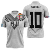 Custom Rugby Fiji Zipper Polo Shirt Fijian Masi Tribal Sporty Style White Color LT03 - Polynesian Pride