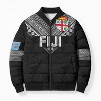 Custom Rugby Fiji Bomber Puffer Jacket Fijian Masi Tribal Sporty Style Black Color LT03 Unisex Black - Polynesian Pride
