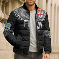 Custom Rugby Fiji Bomber Puffer Jacket Fijian Masi Tribal Sporty Style Black Color LT03 - Polynesian Pride