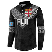Custom Rugby Fiji Button Sweatshirt Fijian Masi Tribal Sporty Style Black Color LT03 - Polynesian Pride
