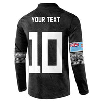 Custom Rugby Fiji Button Sweatshirt Fijian Masi Tribal Sporty Style Black Color LT03 - Polynesian Pride