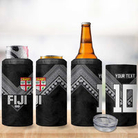 Custom Rugby Fiji 4 in 1 Can Cooler Tumbler Fijian Masi Tribal Sporty Style Black Color LT03 - Polynesian Pride