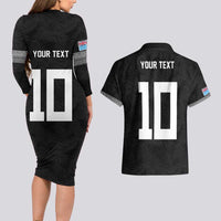 Custom Rugby Fiji Couples Matching Long Sleeve Bodycon Dress and Hawaiian Shirt Fijian Masi Tribal Sporty Style Black Color LT03 - Polynesian Pride