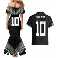 Custom Rugby Fiji Couples Matching Mermaid Dress and Hawaiian Shirt Fijian Masi Tribal Sporty Style Black Color LT03 - Polynesian Pride