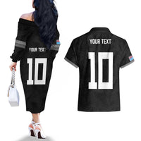 Custom Rugby Fiji Couples Matching Off The Shoulder Long Sleeve Dress and Hawaiian Shirt Fijian Masi Tribal Sporty Style Black Color LT03 - Polynesian Pride