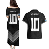 Custom Rugby Fiji Couples Matching Puletasi and Hawaiian Shirt Fijian Masi Tribal Sporty Style Black Color LT03 - Polynesian Pride