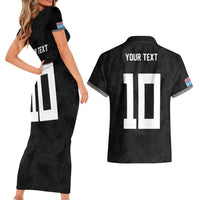 Custom Rugby Fiji Couples Matching Short Sleeve Bodycon Dress and Hawaiian Shirt Fijian Masi Tribal Sporty Style Black Color LT03 - Polynesian Pride