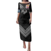 Custom Rugby Fiji Family Matching Puletasi and Hawaiian Shirt Fijian Masi Tribal Sporty Style Black Color LT03 Mom's Dress Black - Polynesian Pride