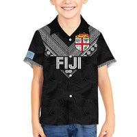 Custom Rugby Fiji Family Matching Short Sleeve Bodycon Dress and Hawaiian Shirt Fijian Masi Tribal Sporty Style Black Color LT03 Son's Shirt Black - Polynesian Pride