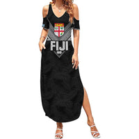 Custom Rugby Fiji Family Matching Summer Maxi Dress and Hawaiian Shirt Fijian Masi Tribal Sporty Style Black Color LT03 Mom's Dress Black - Polynesian Pride