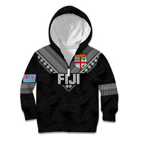 Custom Rugby Fiji Kid Hoodie Fijian Masi Tribal Sporty Style Black Color LT03 Zip Hoodie Black - Polynesian Pride