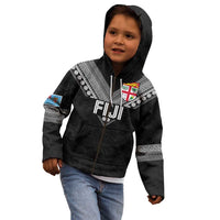 Custom Rugby Fiji Kid Hoodie Fijian Masi Tribal Sporty Style Black Color LT03 - Polynesian Pride