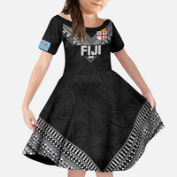 Custom Rugby Fiji Kid Short Sleeve Dress Fijian Masi Tribal Sporty Style Black Color LT03 KID Black - Polynesian Pride