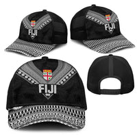 Rugby Fiji Mesh Trucker Cap Fijian Masi Tribal Sporty Style Black Color LT03 - Polynesian Pride