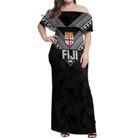 Custom Rugby Fiji Off Shoulder Maxi Dress Fijian Masi Tribal Sporty Style Black Color LT03 Women Black - Polynesian Pride