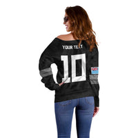 Custom Rugby Fiji Off Shoulder Sweater Fijian Masi Tribal Sporty Style Black Color LT03 - Polynesian Pride