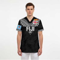Custom Rugby Fiji Scrub Top Fijian Masi Tribal Sporty Style Black Color LT03 - Polynesian Pride