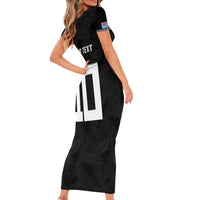 Custom Rugby Fiji Short Sleeve Bodycon Dress Fijian Masi Tribal Sporty Style Black Color LT03 - Polynesian Pride