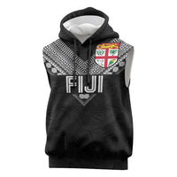 Custom Rugby Fiji Sleeveless Hoodie Fijian Masi Tribal Sporty Style Black Color LT03 Black - Polynesian Pride