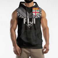 Custom Rugby Fiji Sleeveless Hoodie Fijian Masi Tribal Sporty Style Black Color LT03 - Polynesian Pride