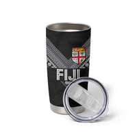 Custom Rugby Fiji Tumbler Cup Fijian Masi Tribal Sporty Style Black Color LT03 - Polynesian Pride
