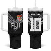 Custom Rugby Fiji Tumbler With Handle Fijian Masi Tribal Sporty Style Black Color LT03 One Size: 40 oz Black - Polynesian Pride