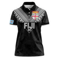 Custom Rugby Fiji Women Polo Shirt Fijian Masi Tribal Sporty Style Black Color LT03 Female Black - Polynesian Pride