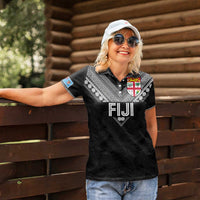 Custom Rugby Fiji Women Polo Shirt Fijian Masi Tribal Sporty Style Black Color LT03 - Polynesian Pride