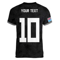Custom Rugby Fiji Women V-Neck T-Shirt Fijian Masi Tribal Sporty Style Black Color LT03 - Polynesian Pride